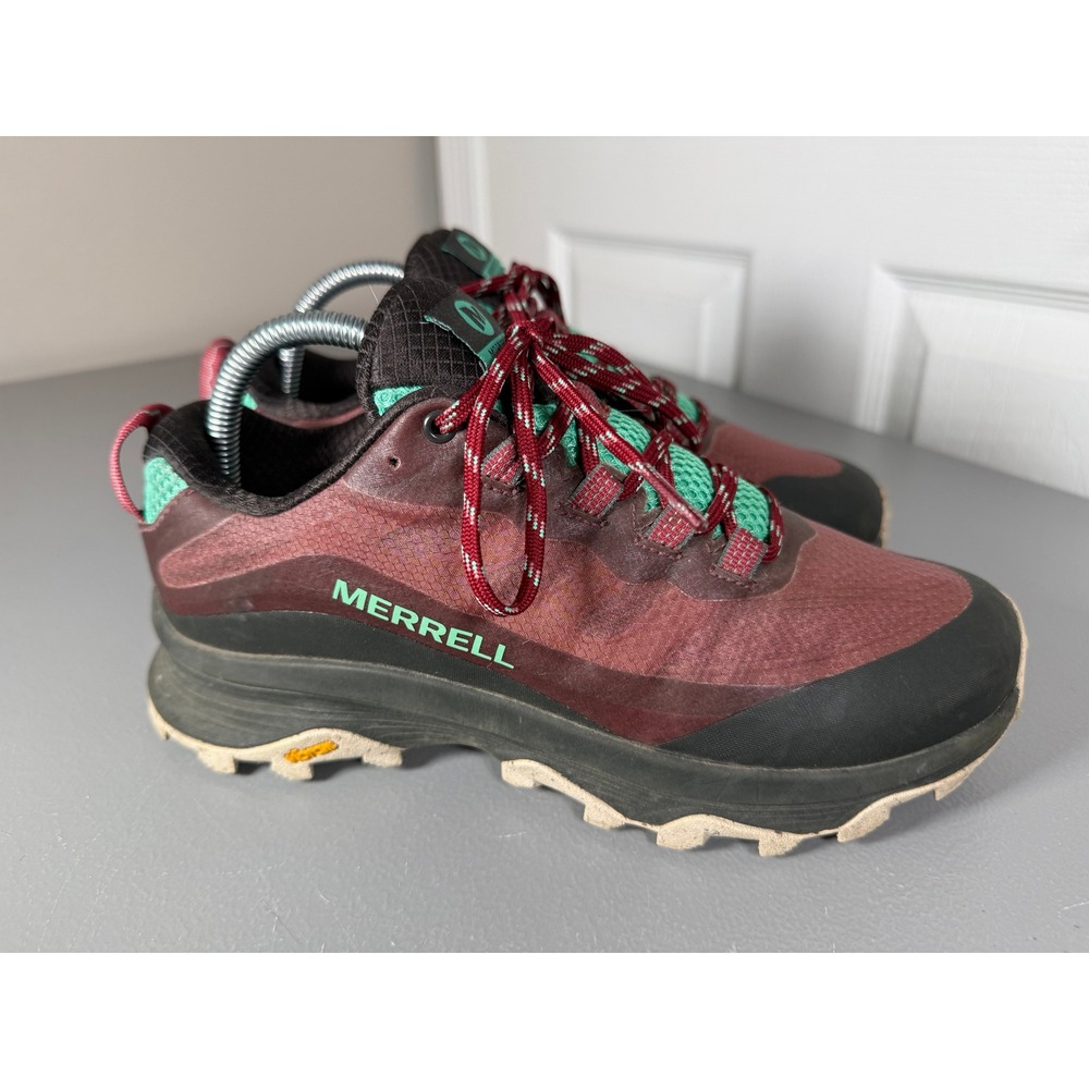 Merrell Moab Speed Hiking Shoes Burgundy Teal Women 8 J066858 Trail Runner